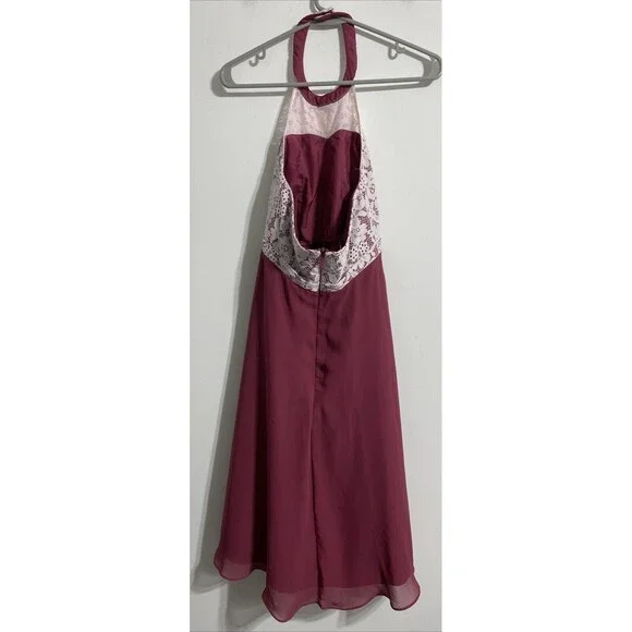 Azazie Junior Bridesmaid Dress J12 Girl's 12 Halter Floral Mulberry White Classy - Picture 2 of 9